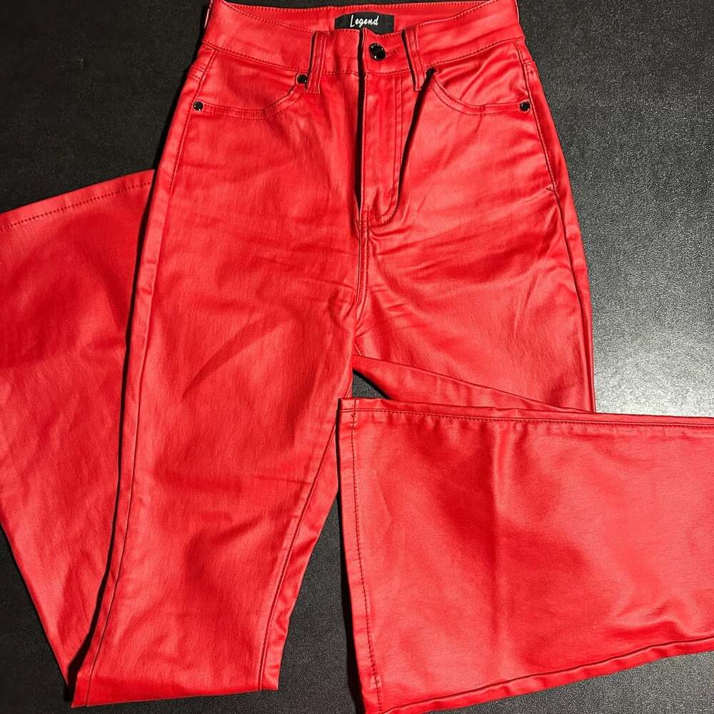 Legend Faux Leather Flare Pants Red